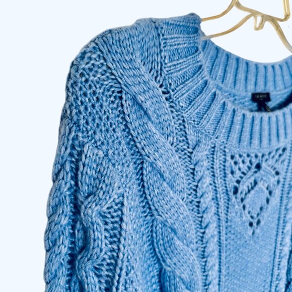 NWOT Talbots Cable Knit Sweater Woman's Plus 2X Balloon Sleeves Blue Crewneck - Picture 2 of 11